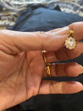 Gold Flower Cluster Pendant Necklace with Clear Crystal Accents